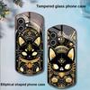 Черный Золотой Кот для Apple iPhone 16 11 13 15 14 Pro Max 12 Mini 7 8 Plus XR X XS Чехол для телефона из закаленного стекла эллиптической формы