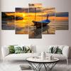 5 панелей Пейзаж Лодка в закате Пейзаж Холст Картина Природа Пляж Плакаты и принты Настенная картина Домашний декор Без рамки