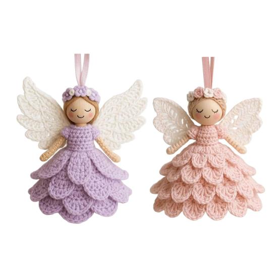 1/2 Sets DIY Crochet Angel Ornament Kit Beginners Handmade Angel Girl Decoration Yarn Craft Christmas Tree Hanging Crocheting Angel Doll Holiday Gift