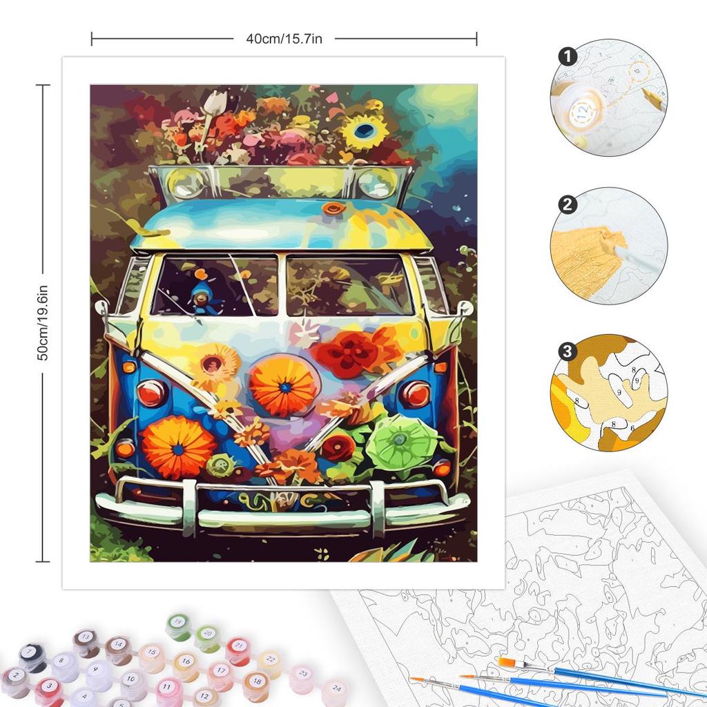 RUOPOTY Картина по номерам своими руками для взрослых, стартовые наборы, цветочный автобус, акриловая краска на холсте, картина по номерам, искусство с рамкой