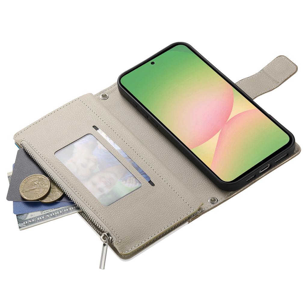 Чехол для Samsung Galaxy A56 5G Кошелек на молнии Кожаный откидной чехол для телефона с ремешками