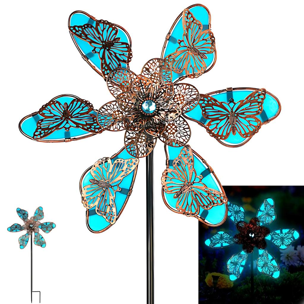 Metal Wind Spinner, 35" Luminous Butterfly Windmill Yard Art Decor for Garden Patio Lawn