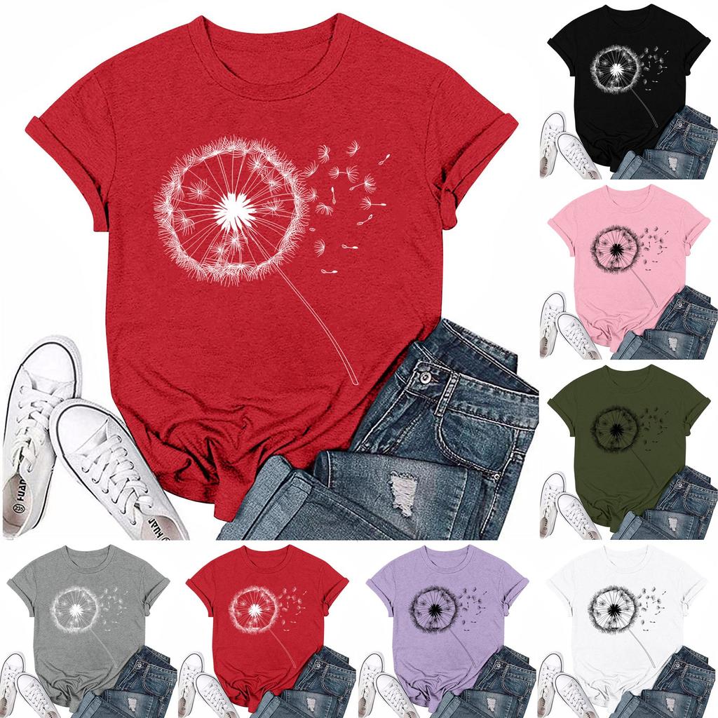 Women's Fashion Casual Printed Round Neck Short Sleeved T-Shirt Top T-Shirt Top Top