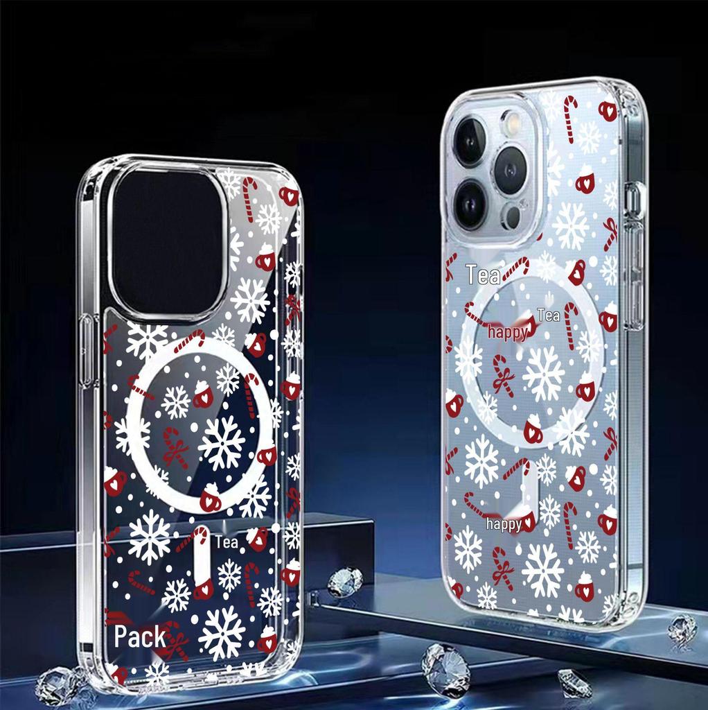 Магнитный прозрачный чехол с полным покрытием «Снежинка» для iPhone 15/16/17 Pro Max
