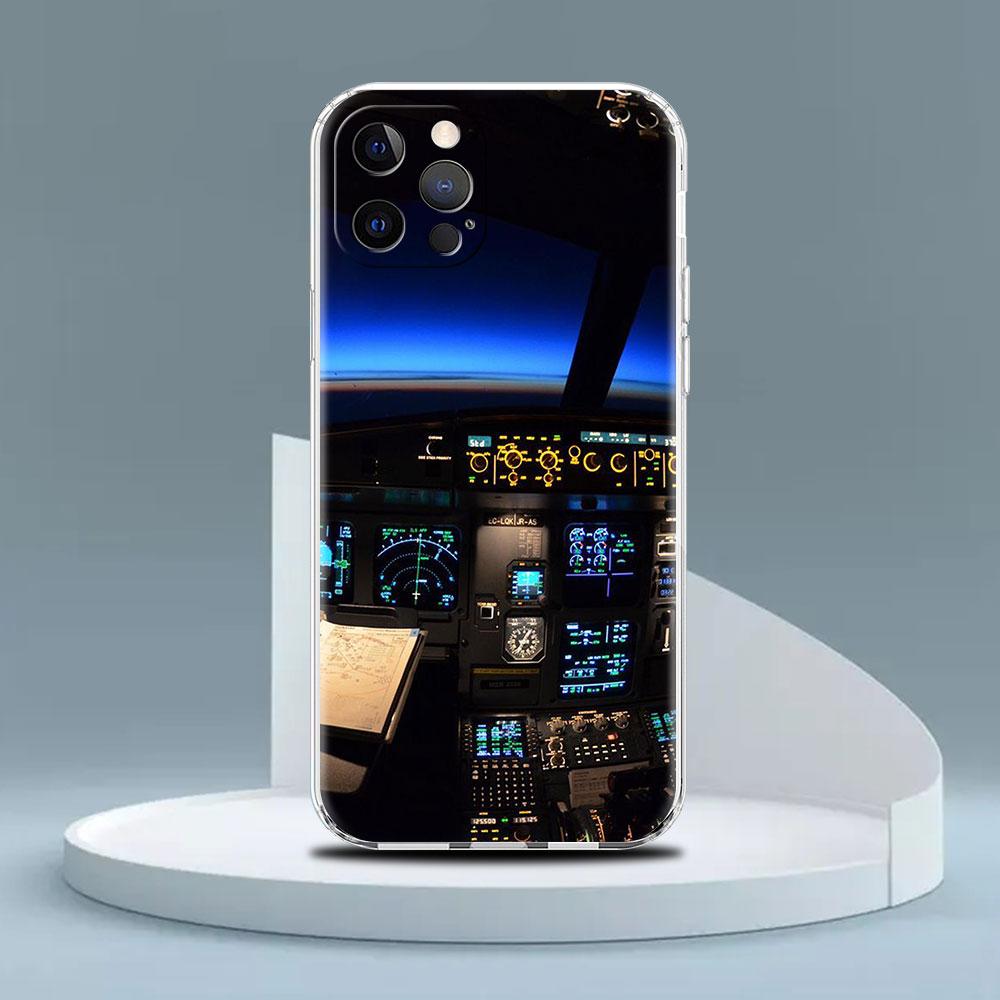 Прозрачный чехол для Apple iPhone 13 Pro 11 14 12 7 8 Plus SE 2022 XR X Чехол для телефона авиационный самолет вертолет кабина прибор