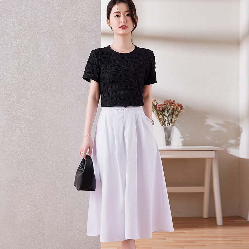 Women's Pure Cotton Floral A-Line Skirt with Elastic Waist - Stylish Summer Meat-Covering Design