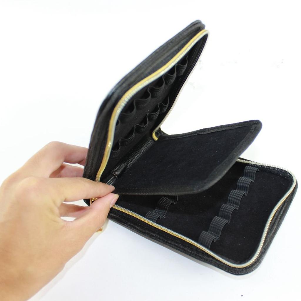 Футляр для перьевых ручек Gullor из кожи черного цвета с золотой молнией