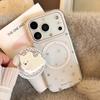 Прозрачный чехол для iPhone 16 Серый Розовый Звезда с Магнитной Подставкой-Щенком (Подходит для iPhone 13-17) - Корейский стиль