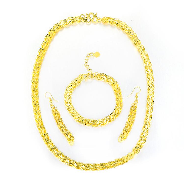 Женский позолоченный ювелирный набор с хвостом феникса из вьетнамского песка (Браслет, Ожерелье, Серьги)