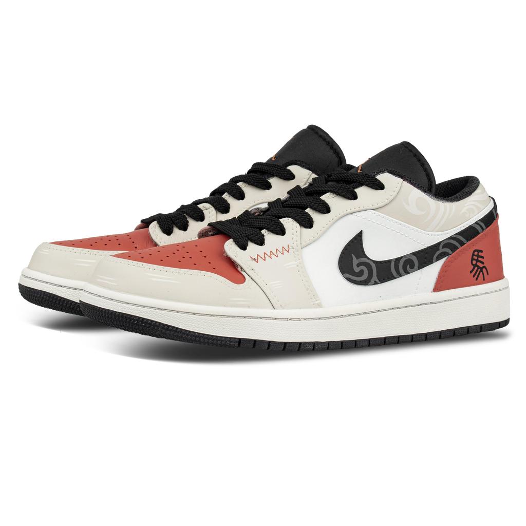 Jordan Air Jordan 1 Leather Coverage Low top Skateboard Shoes Unisex Beige Warm Red 553558-081(Team1117-BOX)