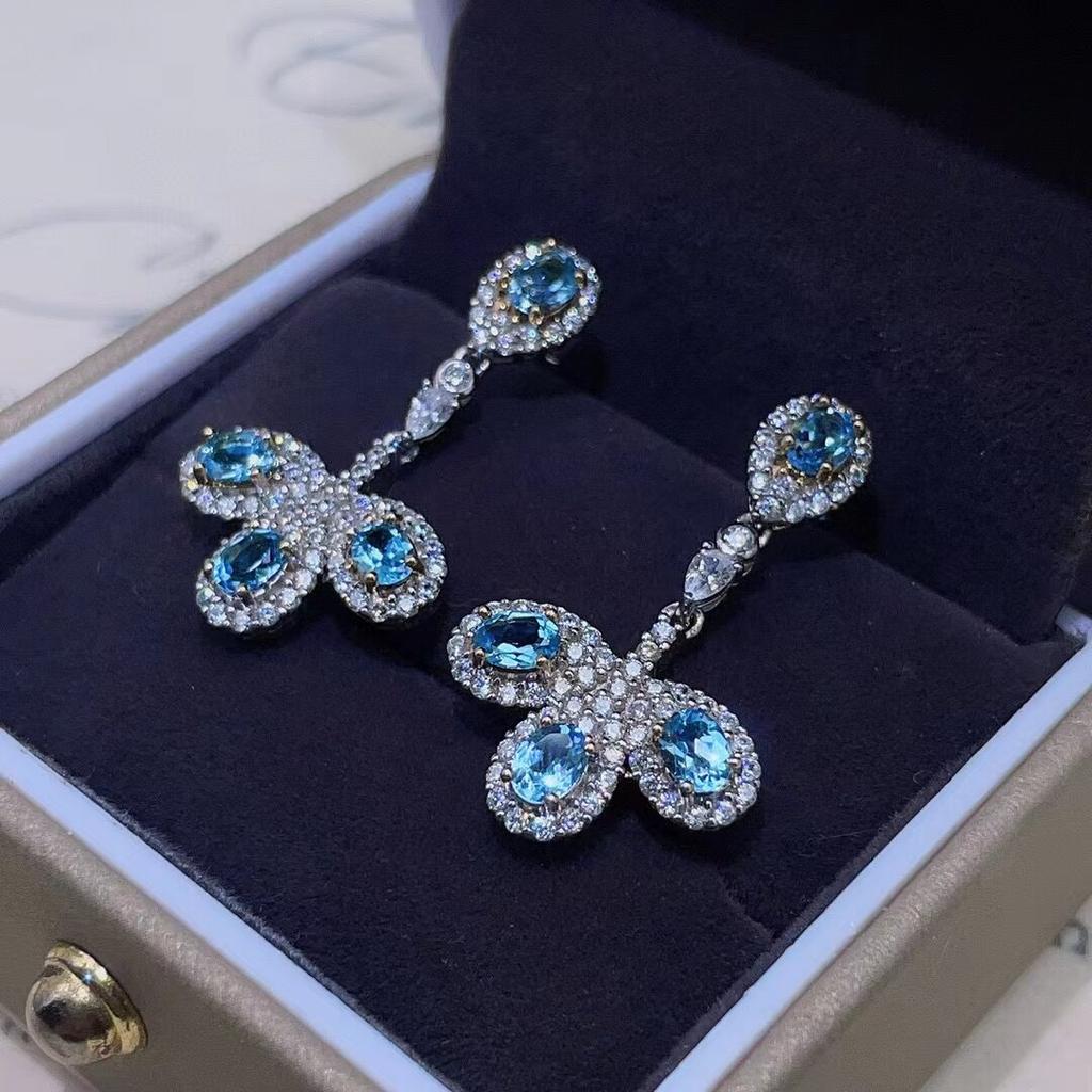 Модные серьги из стерлингового серебра с драгоценными камнями в форме листа, всего 0,96 карата, 3 мм * 4 мм, серьги-капли с натуральным топазом, ювелирные изделия с топазом из серебра 925 пробы