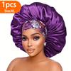 1PCS Satin Hair Bonnet For Women Elastic Wide Band Sleep Cap Silkly Satin Cap For Braid Curly Natural Straight Hair - Bathroom Accessories
