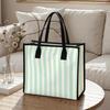 Mint White Striped Canvas Tote Bag Daily Casual Large Capacity Handbag