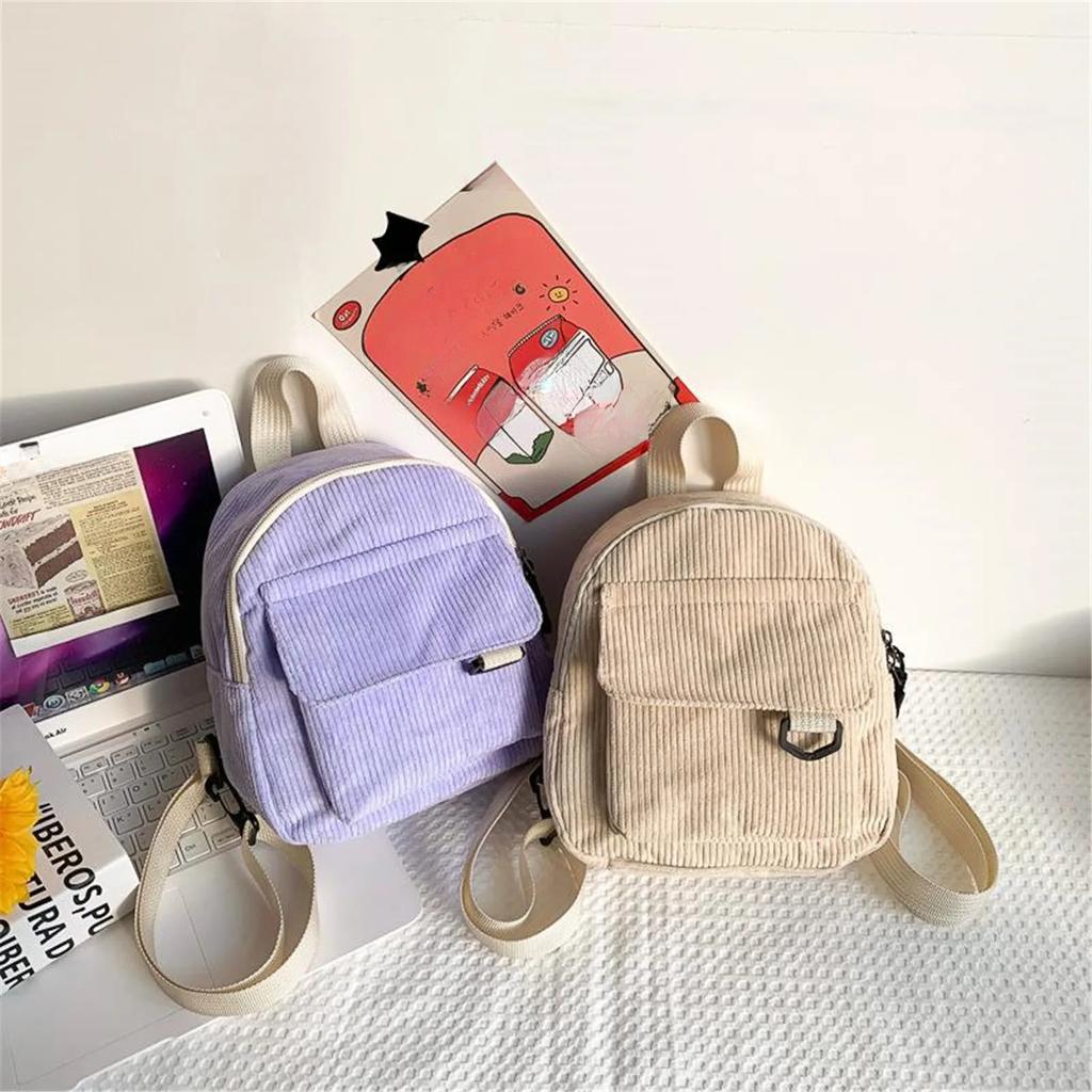 Модный женский мини-рюкзак, модный однотонный вельветовый маленький простой повседневный дорожный рюкзак, женский школьный рюкзак