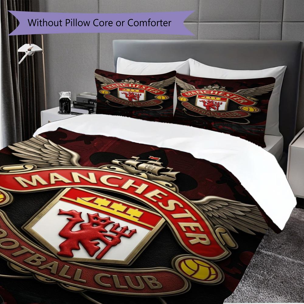Manchester Emblem Display Three-piece set (1 * duvet cover + 2 * pillowcase, without core) 2D Flat Soft and comfortable Christmas birthday gift
