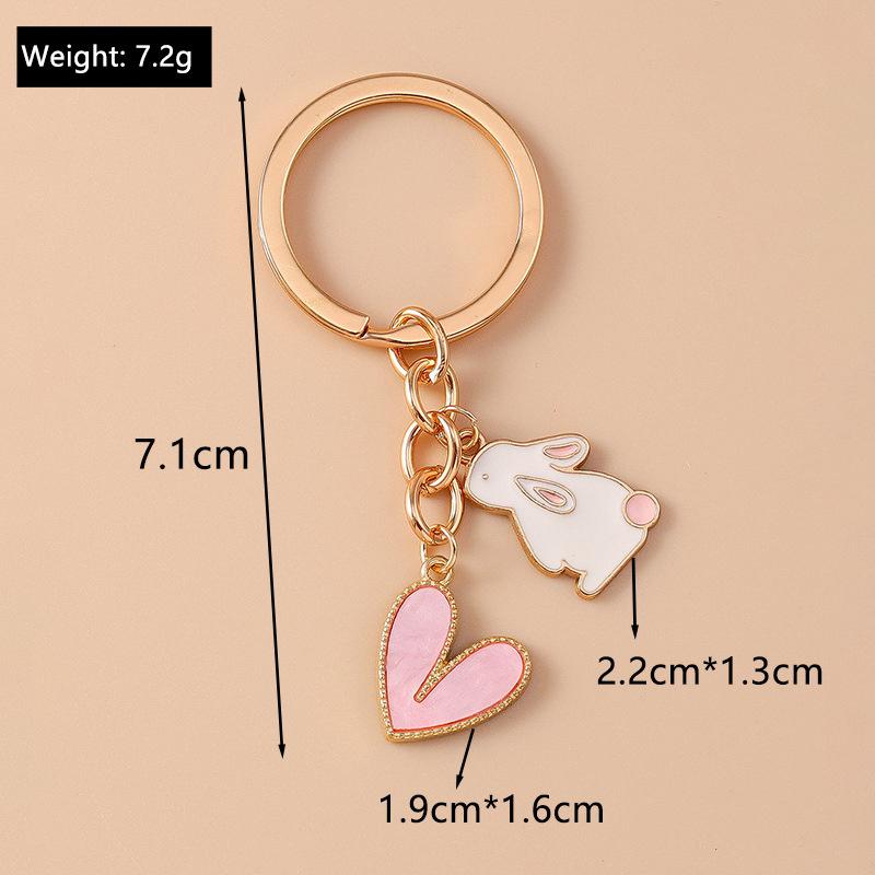 Cute Enamel Bunny Rabbit Keychain Love Heart Key Ring Pendants For Women Girls Handbag Decor Diy Jewelry Accessories