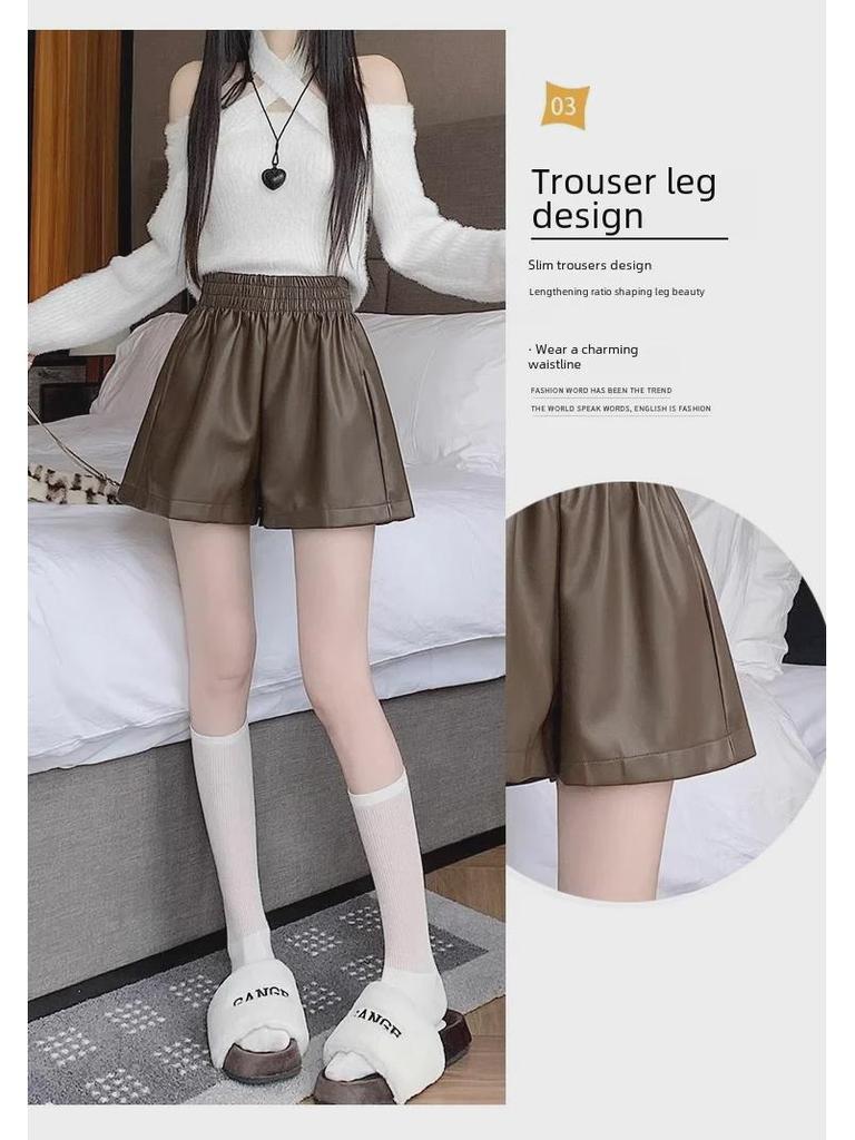 Женские брюки А-силуэта из искусственной кожи с высокой талией: Черные широкие брюки свободного кроя на осень/зиму 2023 г.