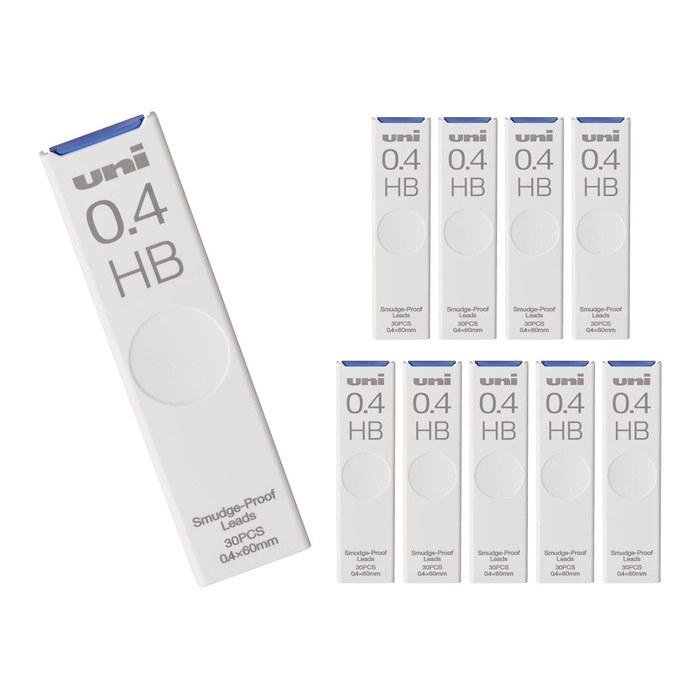 Набор из 10 белых грифелей для карандашей Mitsubishi Pencil Uni Sharpening Pencil Headers 0.4 HB, диаметр 0,4 мм.