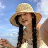 Pastoral Style~ Summer Woven Straw Hat Women's Seaside Vacation Sunshade Small Flower Sun Straw Hat Foldable