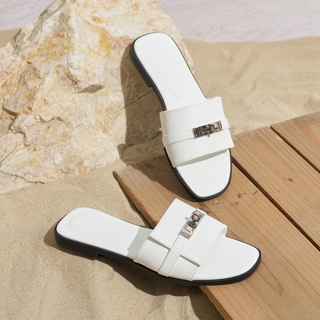 Шлепанцы на плоской подошве женские для улицы 2025 весна и лето новый замок нишевый дизайн римские сандалии фея ветер шлепанцы с одной перемычкой