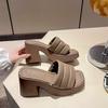 Женские босоножки на высоком каблуке для улицы, французский стиль, минималистичные, повседневные, универсальные, на массивном каблуке, шлепанцы с одной полосой, удобный массивный каблук
