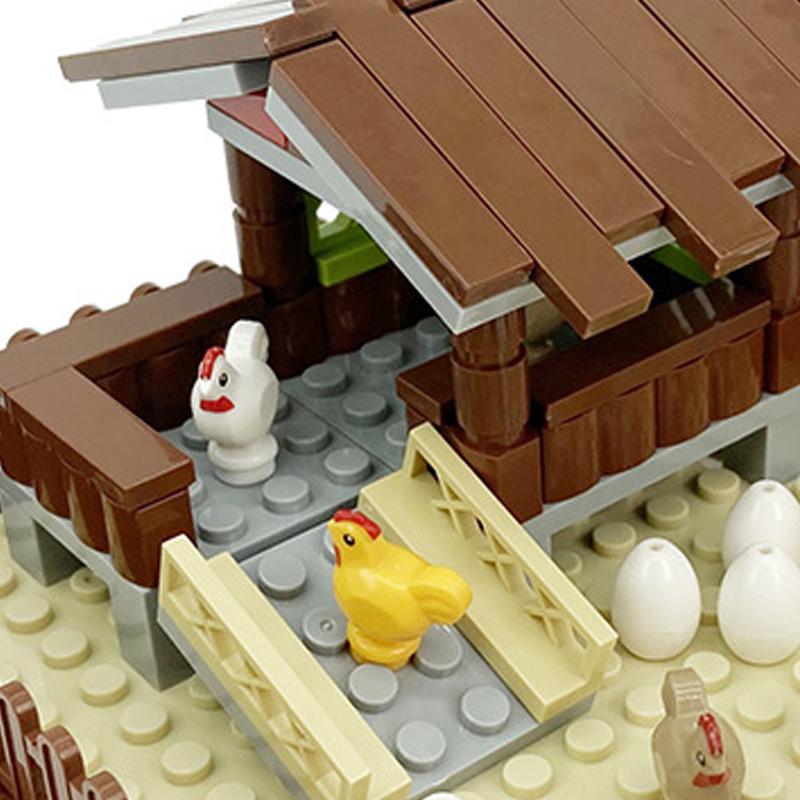 Ovly Фермерский курятник MOC Набор деталей с домиком для цыплят, животными, собачьей будкой, гнездом, набор для сборки своими руками, детский подарок с инструкцией