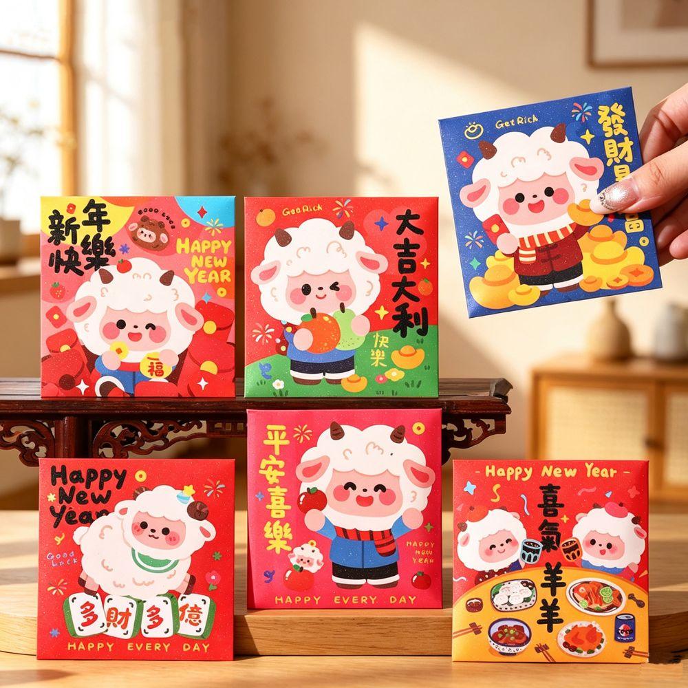 6Pcs Paper 2027 Sheep Year Red Envelope Sheep Year Lucky Money Bag For Chinese New Year
