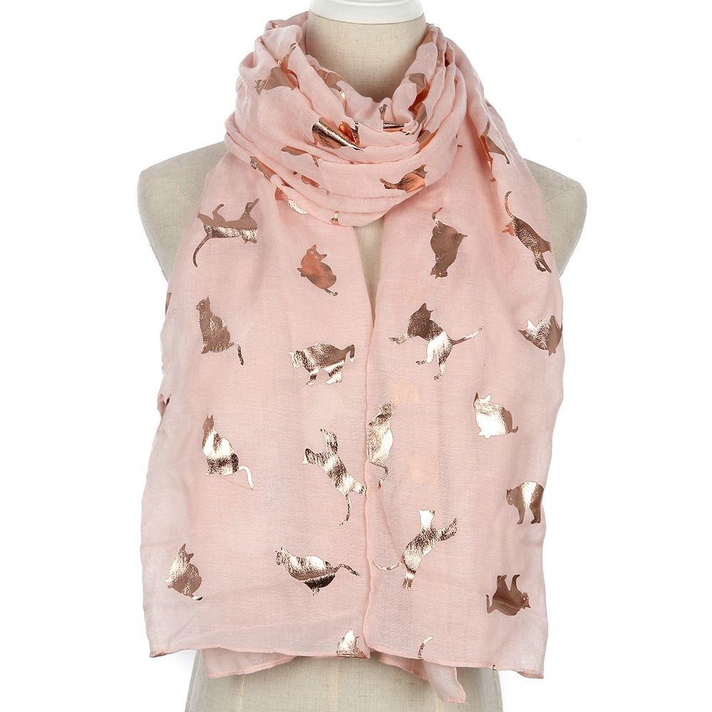 Polyester Cat Print Scarf with Frayed Hem Shawl Wrap Creative Gift Animal Scarf