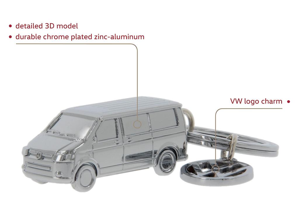 VW T5/T6 Bus Camper - Стильный 3D-брелок-подвеска с подвеской VW - Подарок для поклонников Volkswagen (Хромированная эмаль/серебро)