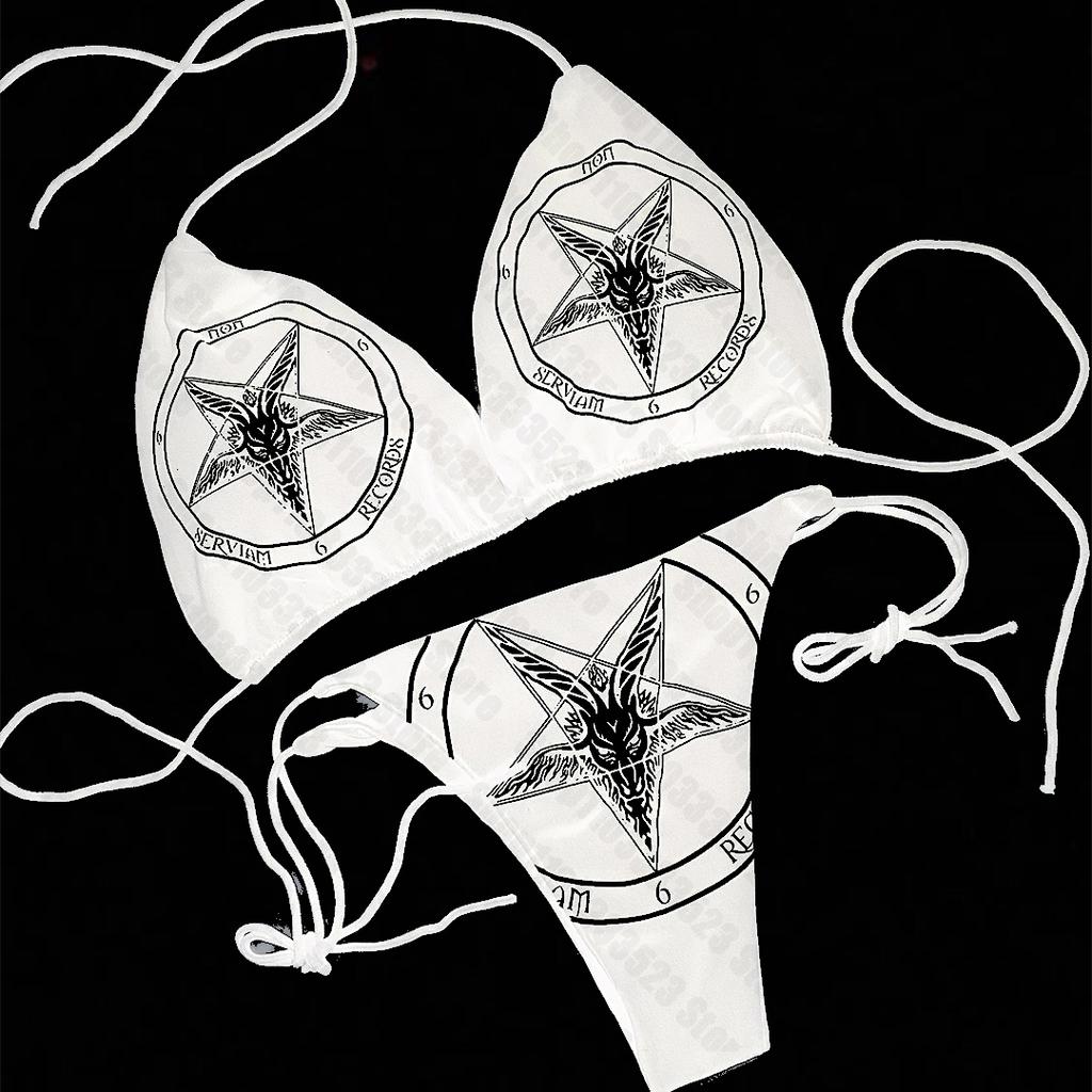 Y2k стиль Принтованный раздельный купальник Женское бикини Сексуальный глубокий V шнуровка Стринги Купальник Двухпредметный Пляжный отдых Серфинг Загар