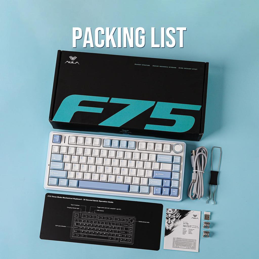 EPOMAKER X Aula F75 Gaming Keyboard Gasket Mechanical Keyboard with 5 Layer Pads Knobs Wireless Hot Swappable RGB Technical Compliance Certified Salt