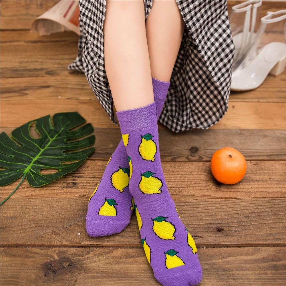 Женские носки, забавные милые мультяшные фрукты, банан, авокадо, лимон, яйцо, печенье, пончики, еда, счастливые японские носки для скейтборда в стиле Харадзюку