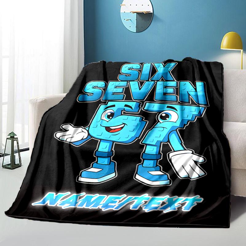 1PC Custom Name "Six Seven Puzzle Fun" flannel blanket versatile,all-season throw suitable for the living room,bedroom,camping,travel,and gift