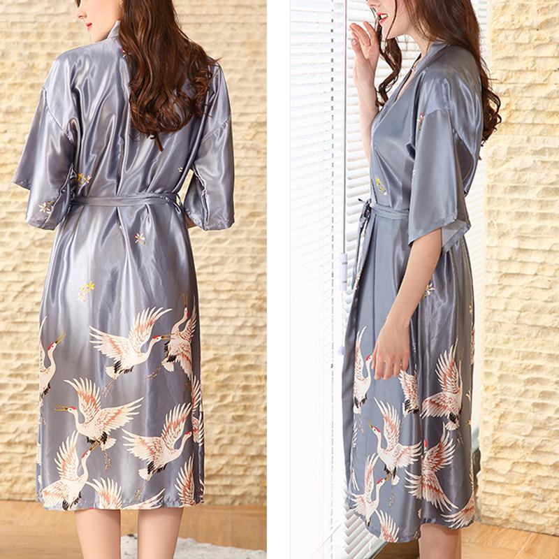 Шелковый халат в принтом фламинго