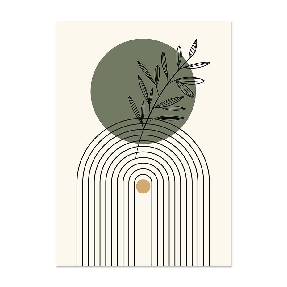 Бохо Зеленый Бежевый Геометрические Листья Абстрактный Плакат Середины Века Стены Искусства Холст Картины Отпечатки Картина Декор Интерьера Гостиной