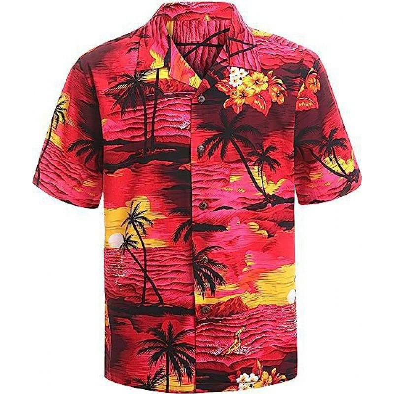 Mens Loose Fit Short Sleeve Shirt 3D Printed Casual Beach Top
