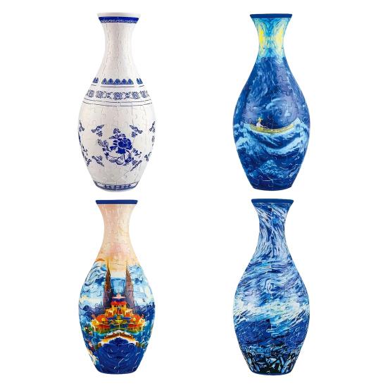 160Pcs/Set 3D Jigsaw Puzzle Vase DIY Handmade Blue White Ceramic Sea Boat