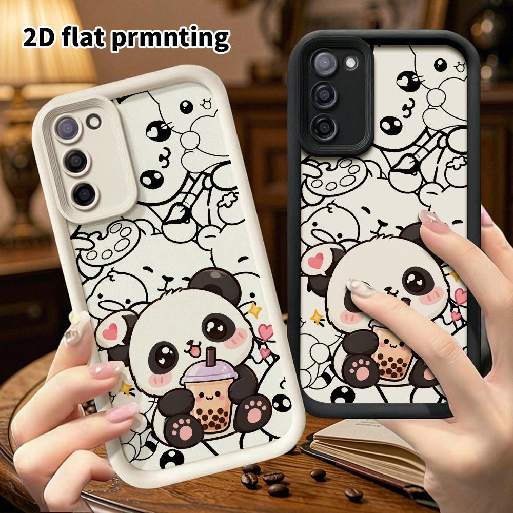 Phone Case: 2D flat, suitable for Samsung Galaxy A34 A35 M05 M06 S20 S22 S21 FE Plus 5G protective cases, panda drinking bubble tea, perfect holiday g