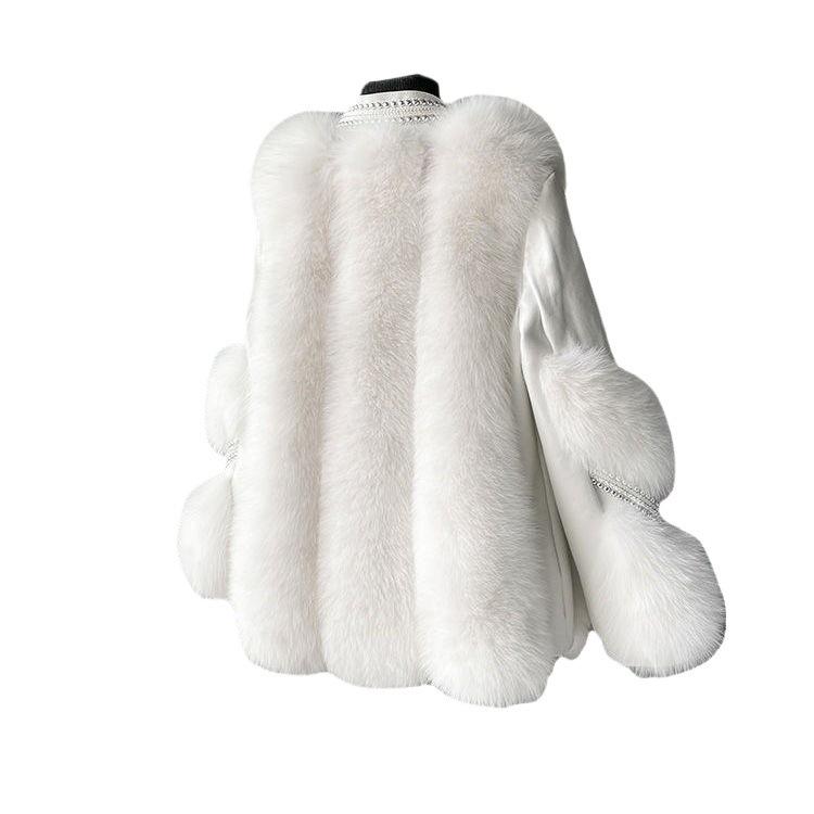 Autumn and winter new European and American imitation fox hair loose coat fashionable warm medium and long imitation fur jacket V-neck