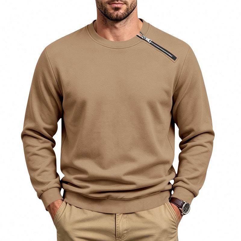 Men S Fleece Lined Round Neck Long Sleeve Pullover Sweatshirt
