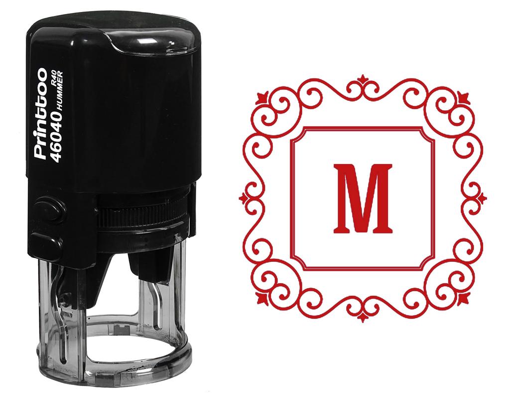 Printtoo Square Swirl Border M Alphabet Monogram Initial Self Inking Rubber Stamp R-40 Office