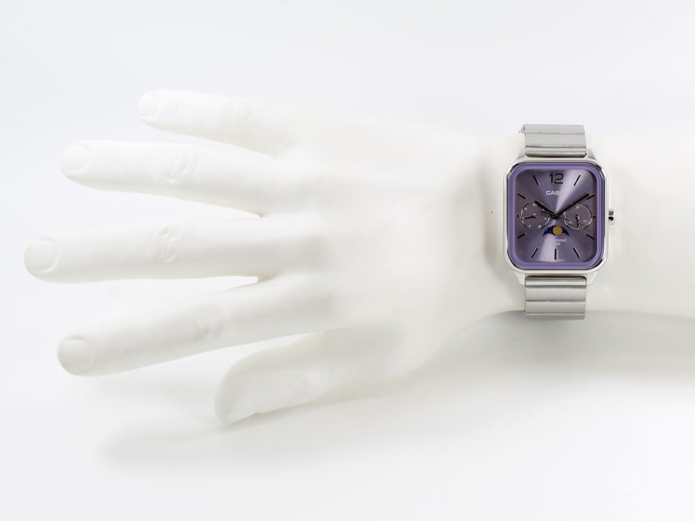 Casio СТАНДАРТНЫЕ Мужские часы Casio Квадратные Фаза Луны Стальной браслет Фиолетовые MTP-M305D-6A