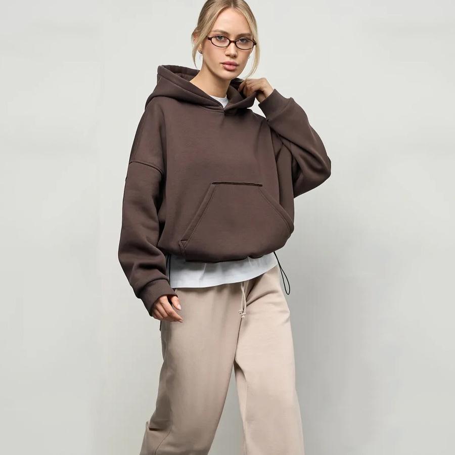 Женский повседневный однотонный худи с капюшоном, европейский стиль, приталенный силуэт, длинные рукава, короткой длины, надевается через голову.