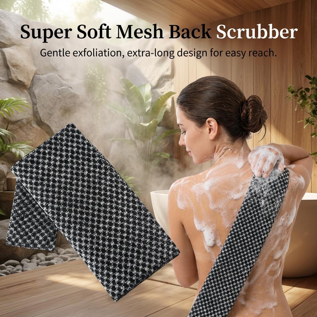 Soft Bath Towel Long Back Scrubber Gentle Skin Care Polyester Fiber