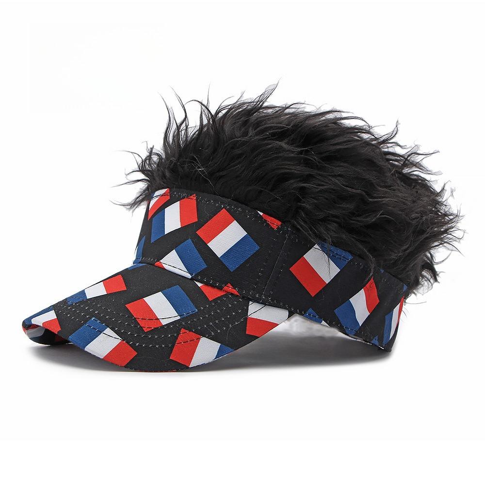 Patriotic Country Flag Visor Cap, Funny Sports Party Hat, Hairy Fan Cap for Fans and Outdoor Events