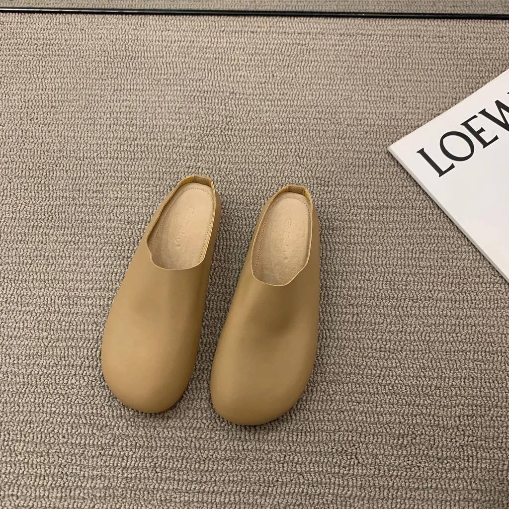 Fashion Mules Slippers Women Shoes Khaki Casual Slippers Flat Cover Toe Slides Platform Loafers Comfortable Versatile Women's Pantofle