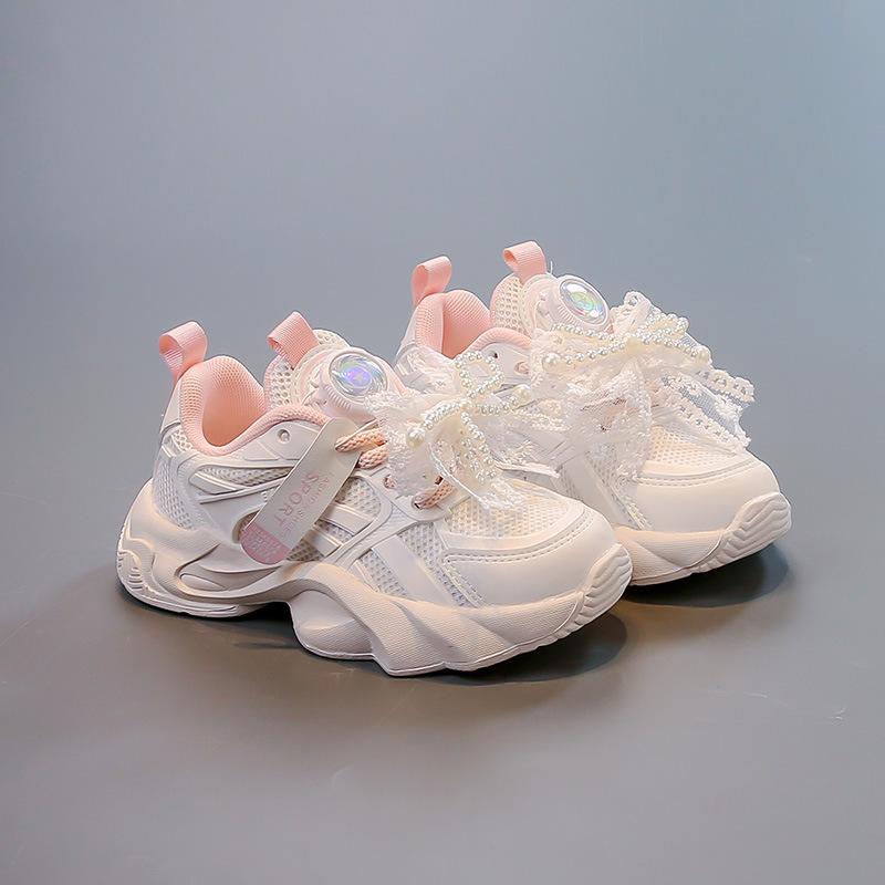 Girls' versatile and fashionable sneakers, new autumn collection, bow-knot casual sneakers, non-slip running shoes for older children