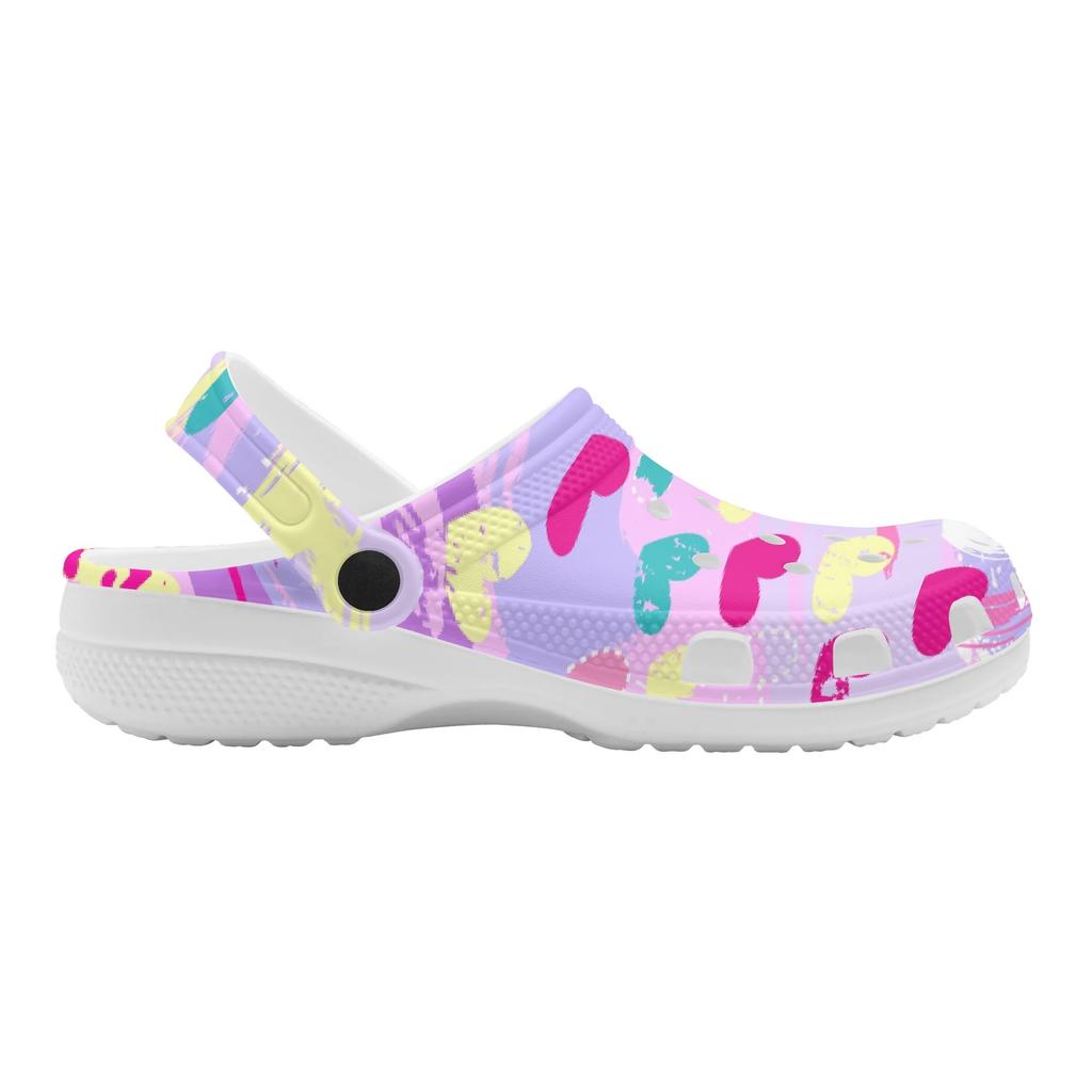 Unisex Printed White EVA Clogs Lightweight Breathable Slip On Garden Shoes Summer Beach Pool Bathroom Casual Sandals Shower Use