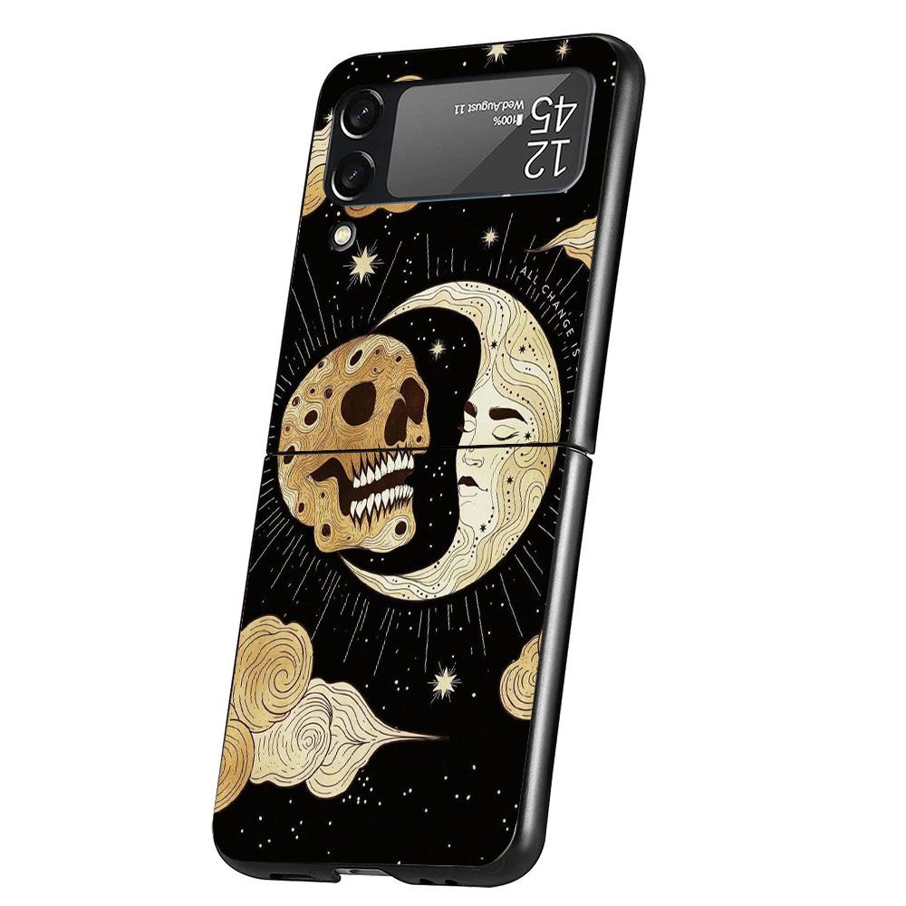Funny Sun Moon Face Cover Phone Case For Samsung Galaxy Z Flip 7 6 5 4 3 5G Flip7 Flip6 Flip5 Flip4 Flip3 Black Fundas Shell Gal