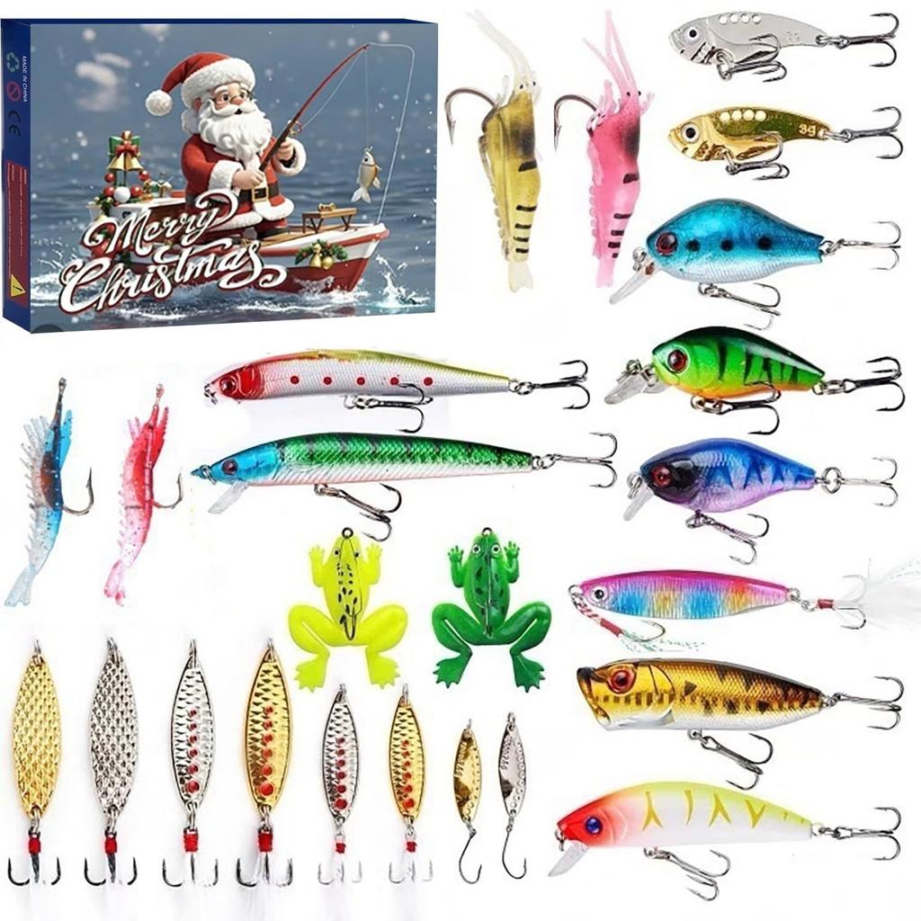 24pc Advent Calendar Fishing Christmas Countdown, Fishing Tackle Advent Calendar For FishAdult Men Teen Boys, Xmas Surprise Gift